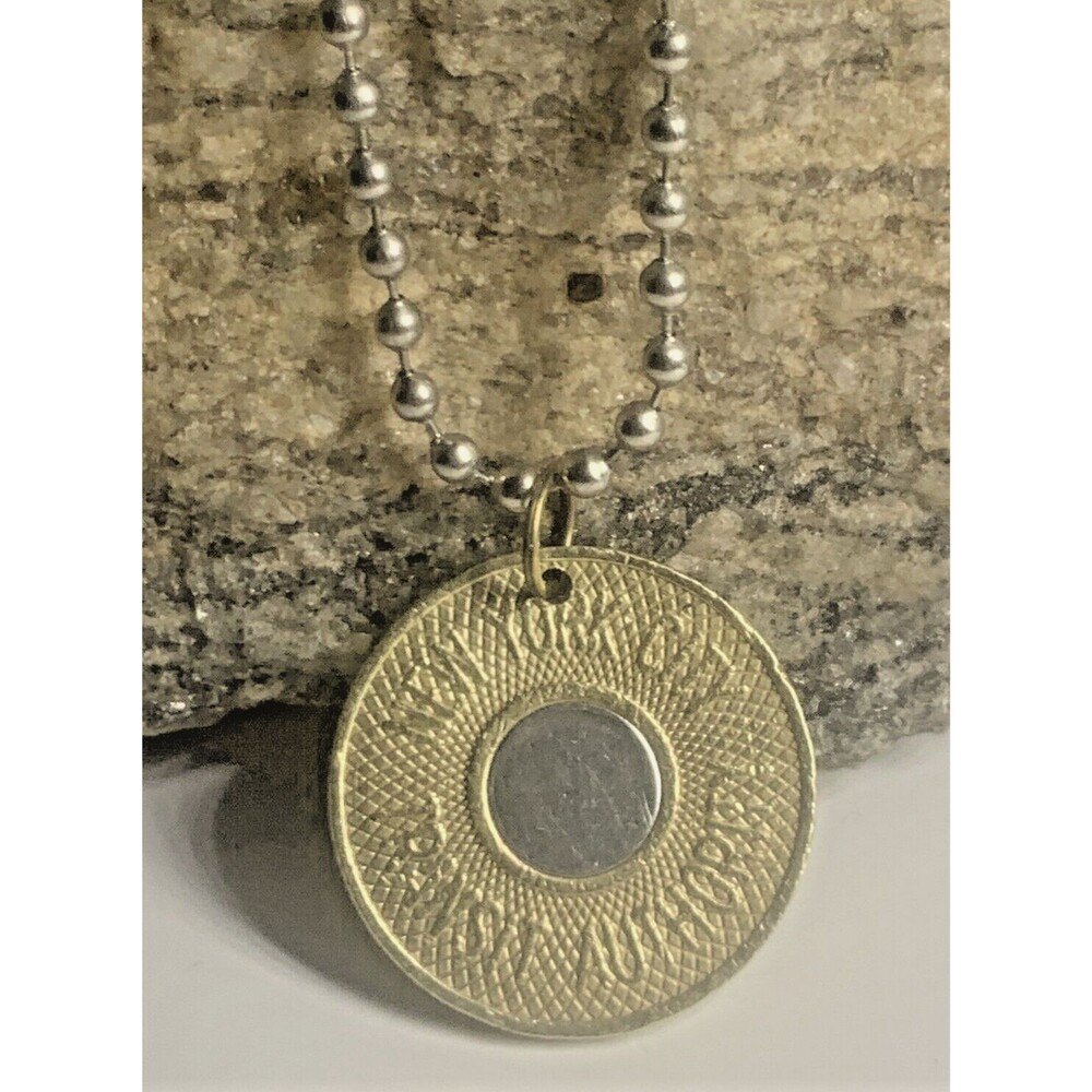 1980s NYC Subway Token Necklace Bullseye Coin Pendant. Wear History!